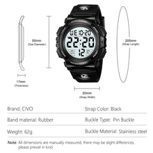 Charger l'image dans la galerie, CIVO Montre Homme Sport Militaire étanche Montre Digitale Chronomètre Alarme Lumière LED Montres Bracelet Hommes Numerique Mode Grand Cadran Noir
