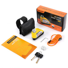 Charger l'image dans la galerie, REAPP Bloque Disque Moto Alarme 110db Antivol Moto, Bloc Disque de Haute Sécurité avec 1.5m Câble Rappel, 6 Piles de Rechange et Sac pour Cadenas, Bloc Disque Alarme pour Moto Velo Vespa Moped
