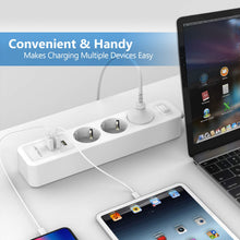 Charger l'image dans la galerie, JSVER Multiprise USB,Bloc Multiprise 3 Prises avec 3 Ports USB Chargeur (5V 2,4A/12W) Prise Multi 3680W 16A avec Interrupteur Cable 2m pour Maison, Bureau-Blanc
