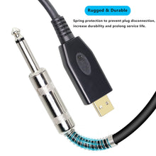 Charger l'image dans la galerie, MEIRIYFA Câble de guitare USB, USB vers 6.35mm 1/4" TS mâle Mono Câble de convertisseur de guitare électrique pour l'enregistrement d'instruments - 3M
