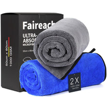 Charger l'image dans la galerie, Faireach 80x50 CM XL Chiffons en Microfibre Voiture Lot de 2, Chiffon de Séchage pour Voiture 1000GSM Chiffons de Polissage pour Auto Motocyclette l'entretien Ultra Absorbant Serviettes Microfibre
