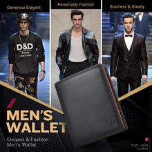 Charger l'image dans la galerie, TEEHON Portefeuille Homme en Cuir Véritable Porte-Monnaie avec Blocage RFID/NFC 13 Porte Carte Crédit, 2 Compartiment à Billets, Grande Poche à Monnaie, Classique Porte Feuille Noir Orange
