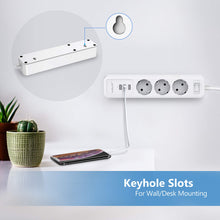 Charger l'image dans la galerie, JSVER Multiprise USB,Bloc Multiprise 3 Prises avec 3 Ports USB Chargeur (5V 2,4A/12W) Prise Multi 3680W 16A avec Interrupteur Cable 2m pour Maison, Bureau-Blanc
